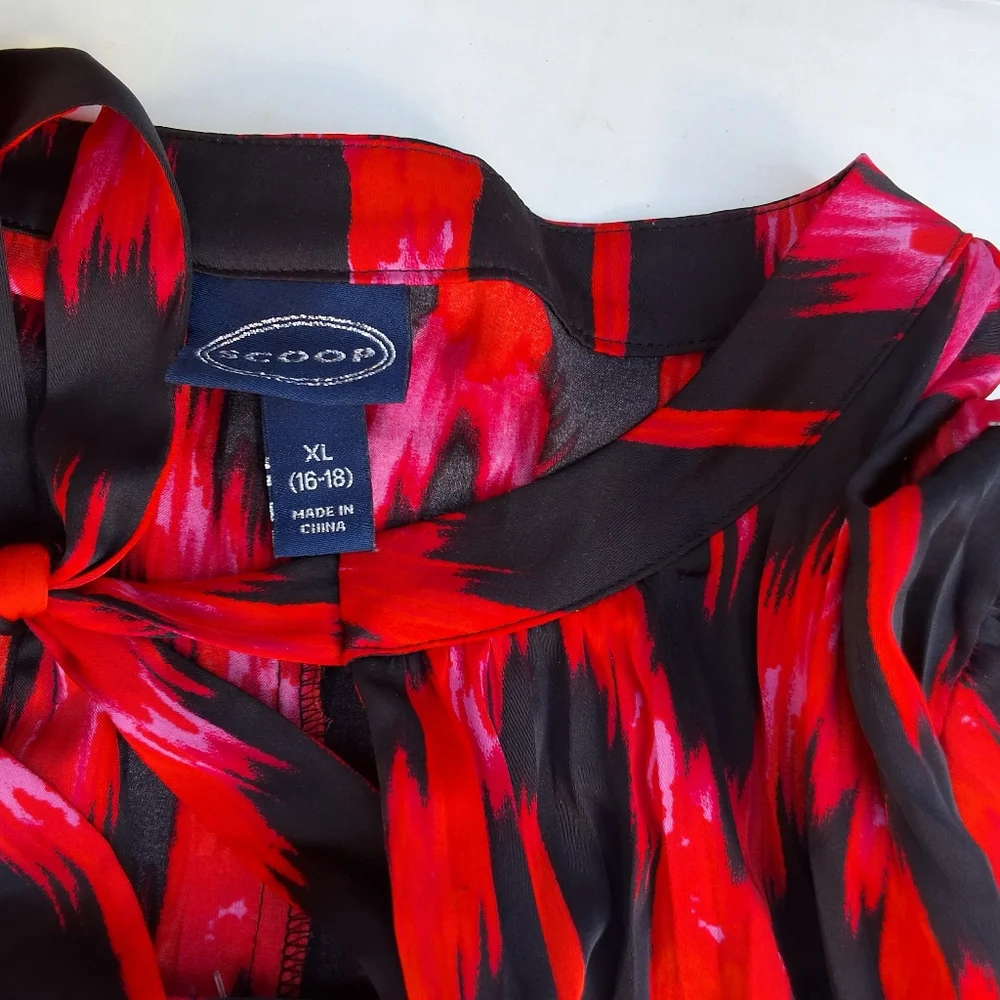 Scoop Plus Size 16/18 Red Black Ikat Midi Dress Belted Boho Long Sleeve - Picture 6 of 11